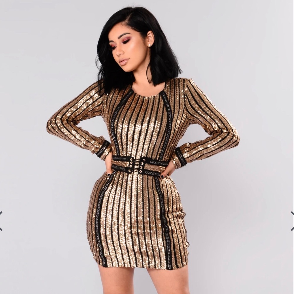 Fashion Nova Gold sequin party dress